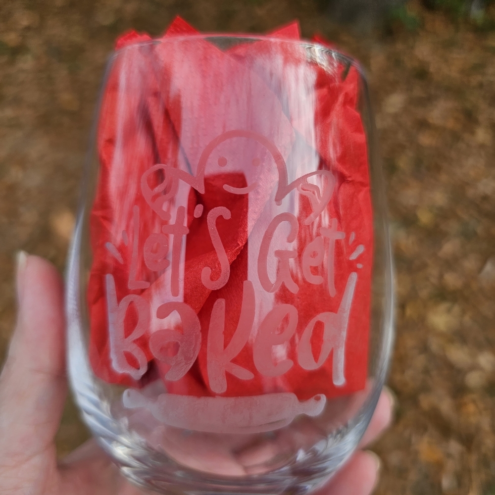 Handmade Beautiful Beacons Let's Get Baked Wine Glass